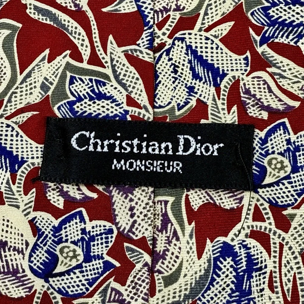 Vintage Christian Dior Monsieur Men's Silk Tie Floral Made‎ in USA 56